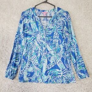 Lilly‎ Pulitzer Womens Meg Tunic Top Stretch V Neck Tropical Size XS Resort